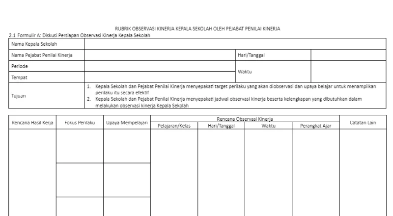 rubrik observasi kinerja kepala sekolah